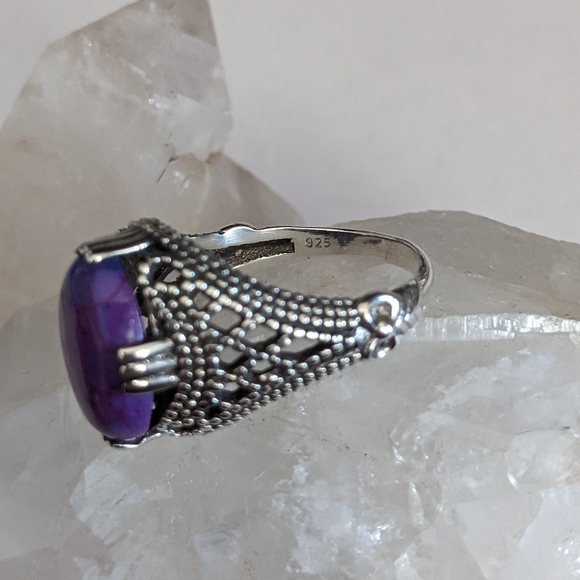 Purple Copper Turquoise, 925 Silver Ring, Size 9 - Picture 4 of 12